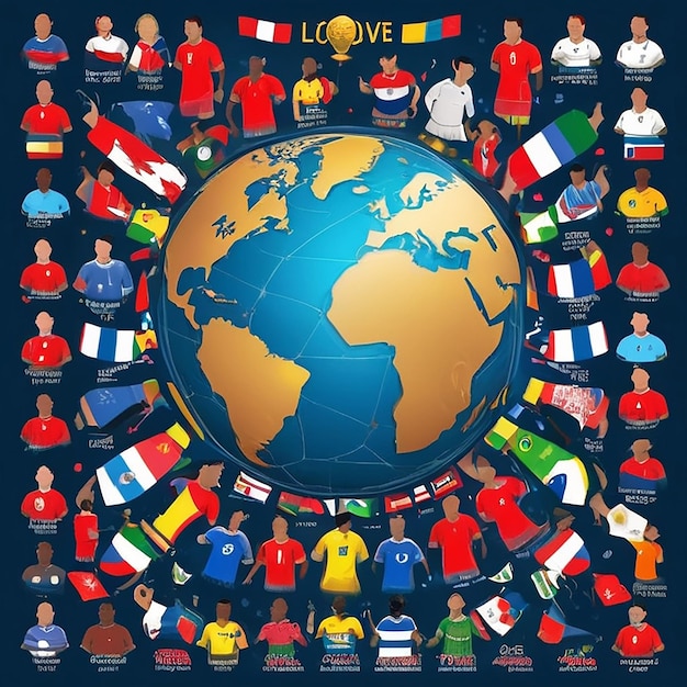 Foto bola de futebol da copa do mundo com bandeira mundial