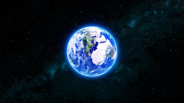Foto brilhe a luz e brilhe pequenas estrelas com a terra para um estilo realista do cosmos o globo está centrado no fundo da ilustração do quadro