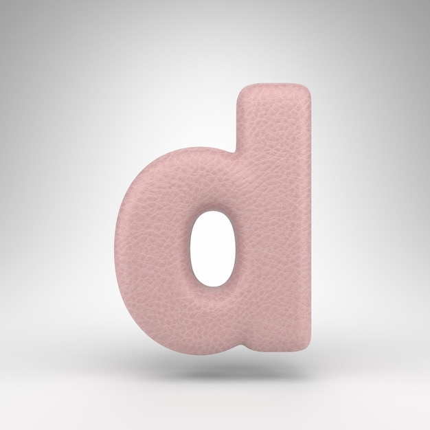 Buchstabe D Kleinbuchstaben auf weißem Hintergrund. Rosa Leder 3D gerenderte Schrift mit Hautstruktur.