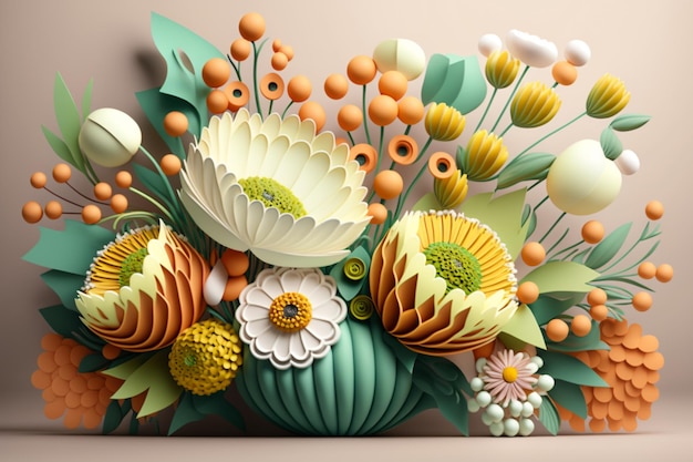 buquê floral 3d fundo branco generativo ai