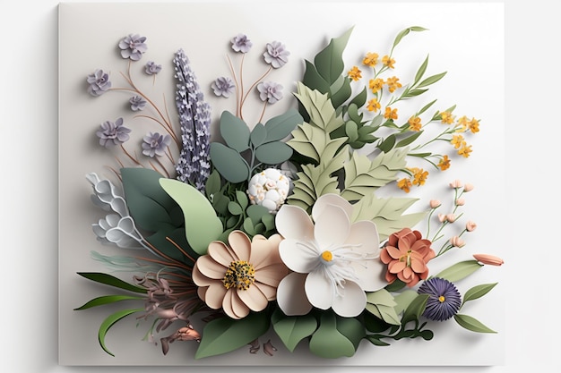 buquê floral 3d fundo branco generativo ai