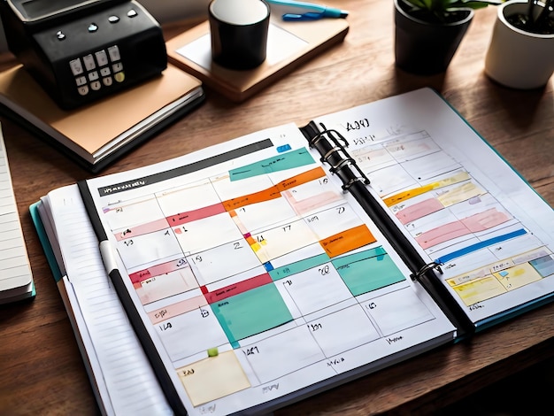 Foto calendário do plano de planeamento e agenda de lembretes