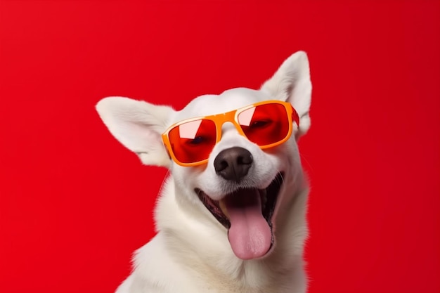 Foto cão bonito fundo isolado retrato engraçado elegante animal de estimação óculos de sol sorriso generative ai