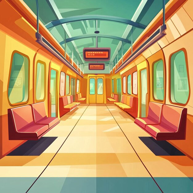 Foto cartoon color subway station interior interior flat design style concept ilustração vetorial de trem de metrô