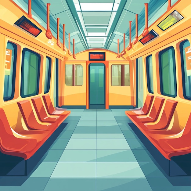 Foto cartoon color subway station interior interior flat design style concept ilustração vetorial de trem de metrô