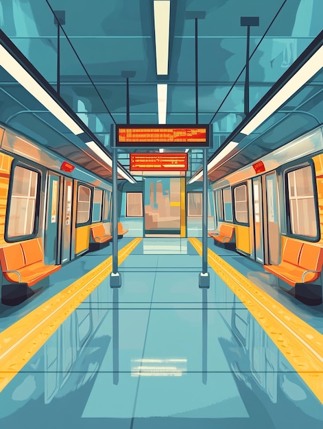 Foto cartoon color subway station interior interior flat design style concept ilustração vetorial de trem de metrô