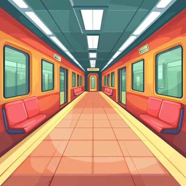 Foto cartoon color subway station interior interior flat design style concept ilustração vetorial de trem de metrô