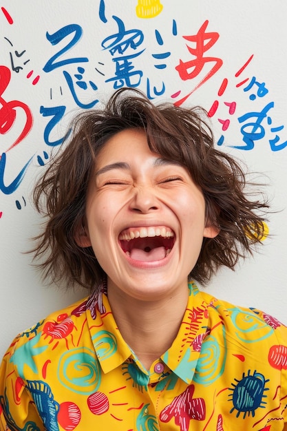 Foto celebrando o sucesso de uma mulher asiática em êxtase sentindo-se feliz