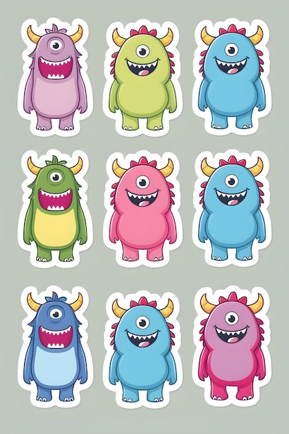 Foto charming cartoon monster sticker collection fullbody fun para todas as idades