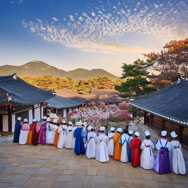 Foto chuseok-feierlichkeiten beginnen in südkorea, um traditionen und das erntefest der familie zu ehren