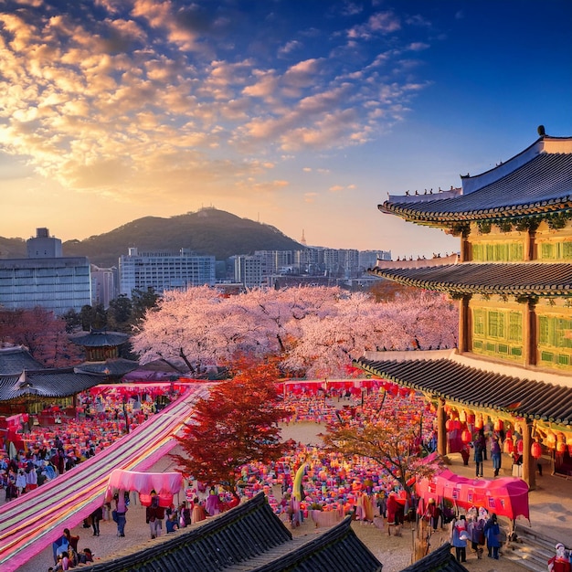 Foto chuseok-feierlichkeiten beginnen in südkorea, um traditionen und das erntefest der familie zu ehren