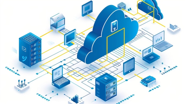 Foto cloud-computing-netzwerk mit server und geräten