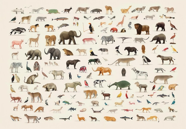 Foto coleção de animais ilustrados