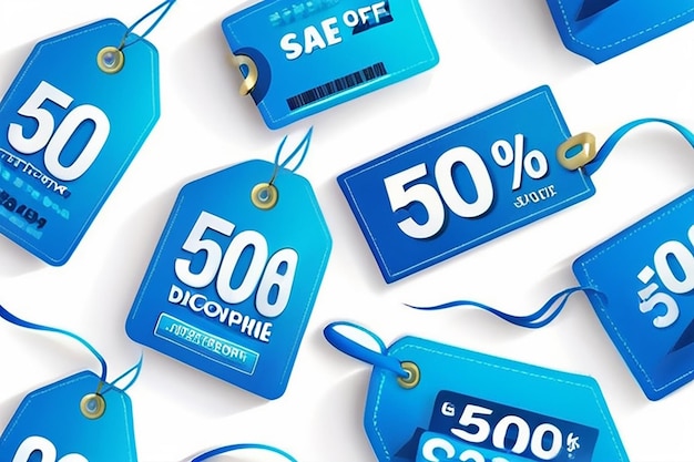 Foto compras on-line tag preço 3d vetor cupons de desconto e vales de desconto venda de 50