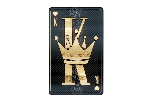 Foto conceito de cassino corações rei baralho design preto e dourado isolado no fundo branco jogo de estilo de luxo poker blackjack bacará 3d render ilustração 3d