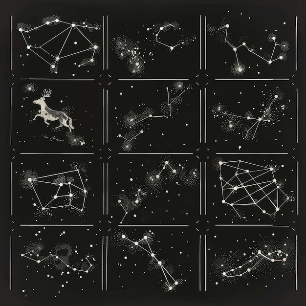 Foto conjunto de constelações e estrelas no céu noturno ilustração vetorial