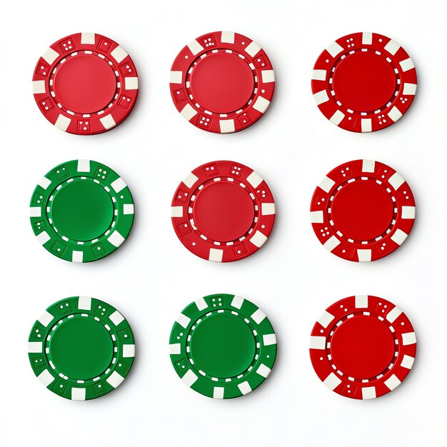 Foto conjunto de fichas vermelhas e verdes do casino