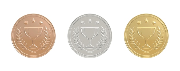 Foto conjunto de medalhas de ouro, prata e bronze