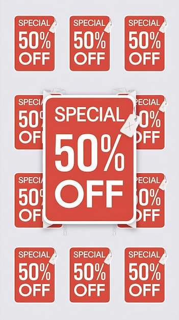 Foto conjunto de ofertas especiais 50 desconto adesivos vector design venda preço etiqueta colecção