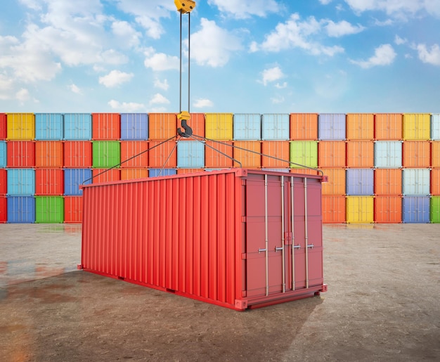 Container mit Haken am Containerhafen