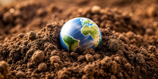 Foto cradle das terras uma terra em miniatura repousa em um solo fértil rico simbolizando o ecologismo