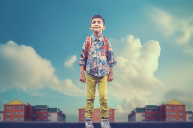 Criança de escola sorridente feliz aprende a classe asiática Gerar Ai