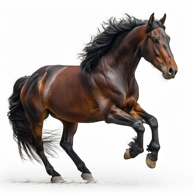 Foto crie uma foto de um cavalo majestoso isolado em um fundo branco