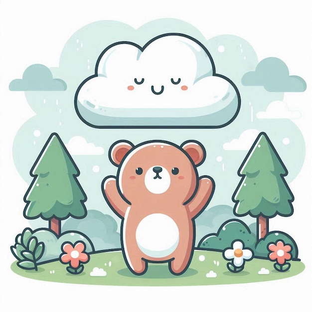 Cute Bear On Cloud Vector Cartoon Icon Ilustração Animal Nature Icon Concept Isolado Premium Vector Flat Cartoon Estilo