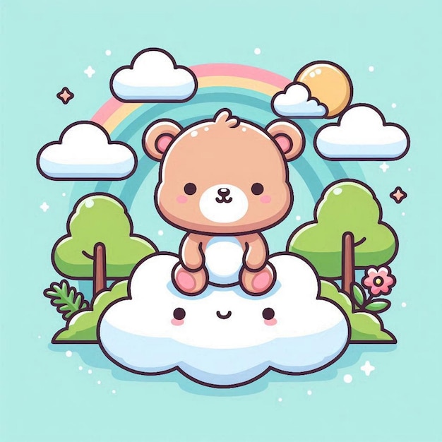 Cute Bear On Cloud Vector Cartoon Icon Ilustração Animal Nature Icon Concept Isolado Premium Vector Flat Cartoon Estilo