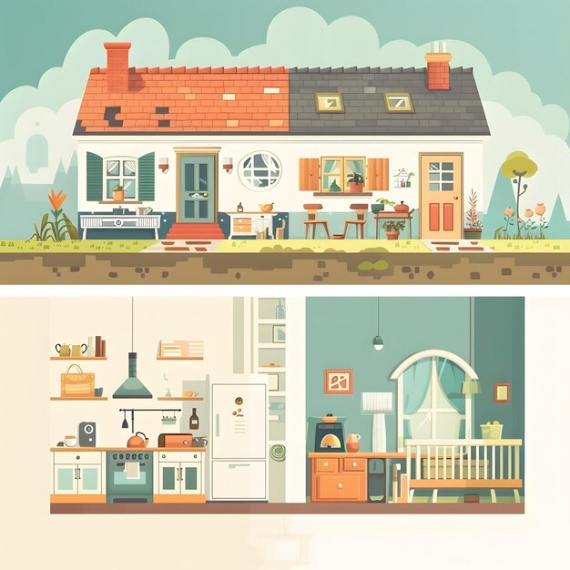 Foto cute cartoon house design exterior e interior