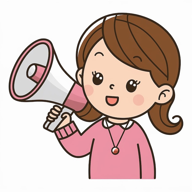 Foto cute girl holding megaphone cartoon vector icon illustration menschen technologie icon konzept isolierter premium vector flach cartoon-stil