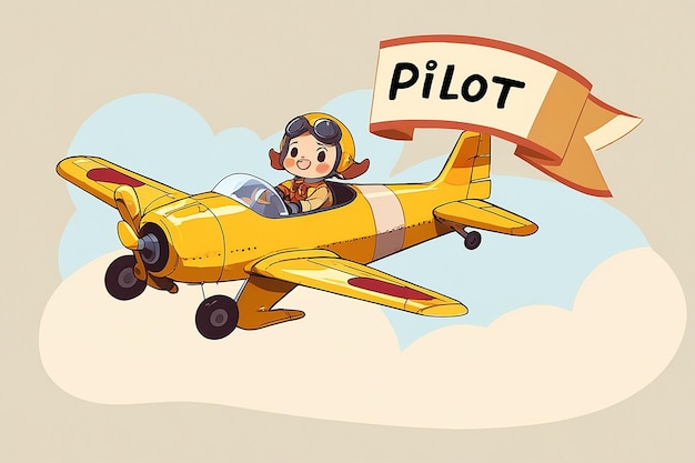 Foto cute pilot vintage flugzeug gelbes flugzeug fliegendes banner