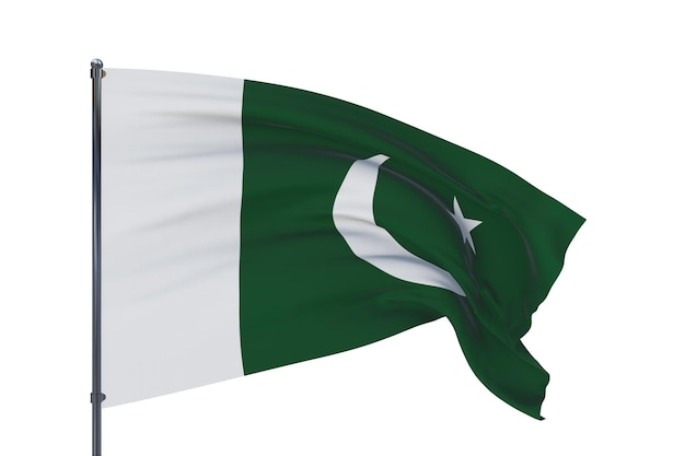 D-Illustration wehende Flaggen der Weltflagge Pakistans isoliert auf weißem Hintergrund