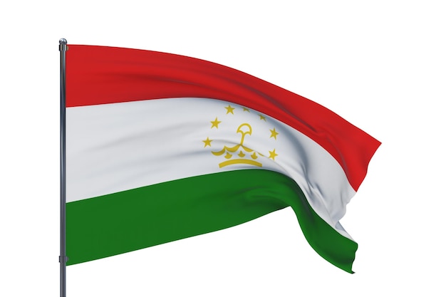 D Illustration wehende Flaggen der Weltflagge von Tadschikistan isoliert auf weißem Hintergrund