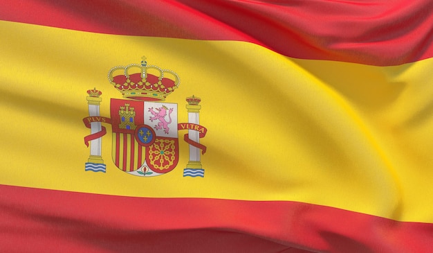 Das Schwenken der Nationalflagge Spaniens schwenkte eine hochdetaillierte Nahaufnahme d