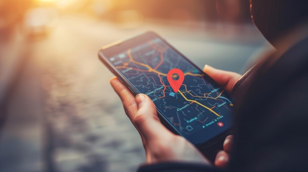 Foto das smartphone mit gps-karte
