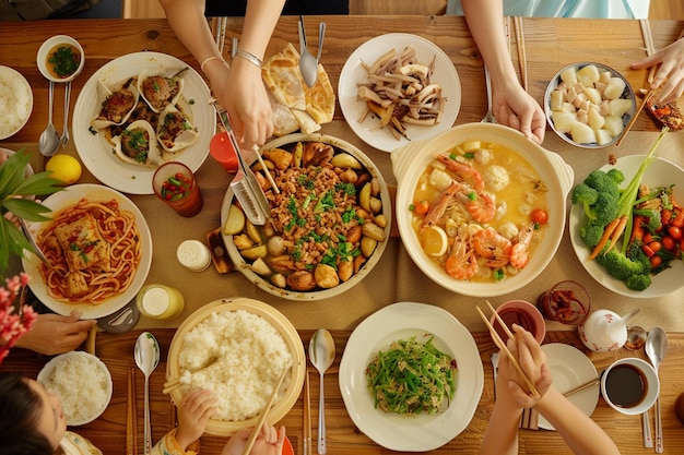 Foto desfrutar de alimentos tradicionais juntos como uma família ar generativa ai