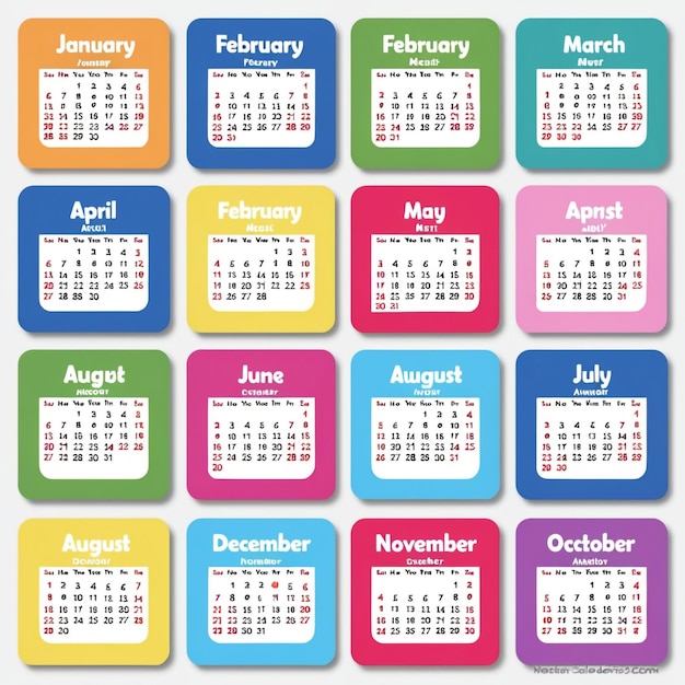 Foto design de calendário circular vibrante de 2025 com fontes ousadas, cores contrastantes e estética lúdica para uso pessoal e profissional