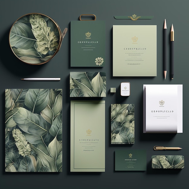 Foto design der green leaf mockup-schreibwarenkollektion