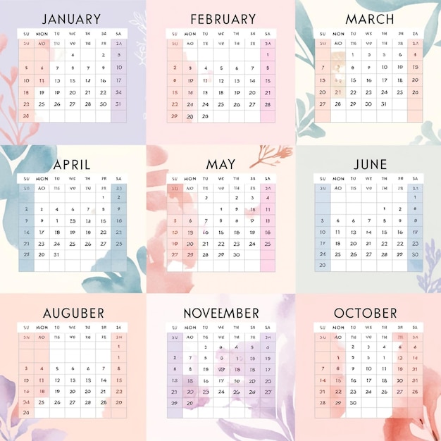 Foto design elegante de calendário 2025 com cores pastel, padrões artísticos e fontes graciosas para uma estética calmante