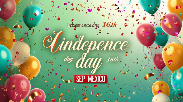 Foto dia da independência 16 de setembro viva mexico com balões e confetes celebrando a independência do méxico ia gerativa