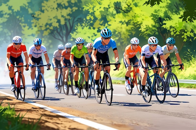 Foto die gruppe der radfahrer mann im straßenradrennen geht in den berg