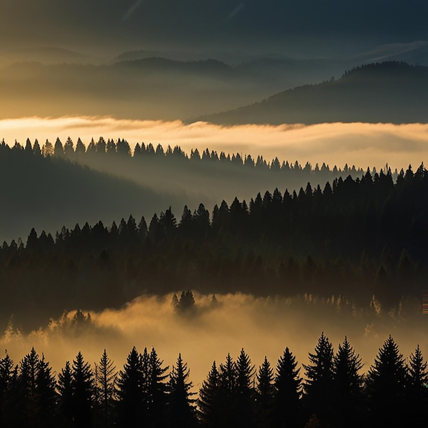 Foto die majestätische bergkette wird von einem durch ki erzeugten sonnenuntergang beleuchtet.