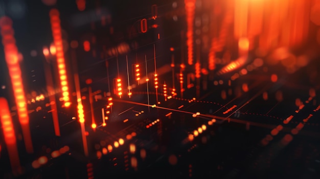 Foto digitales finanzmarktdiagramm mit roten und blauen lichteffekten für analyse und überwachung
