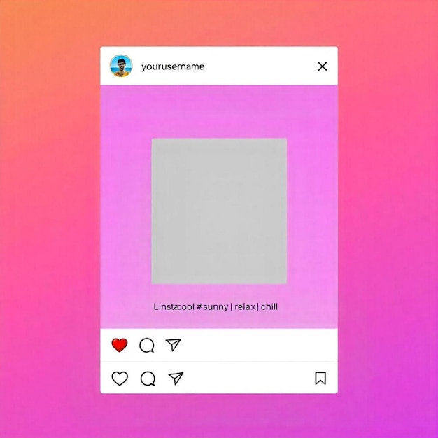 Foto digitales instagram-post-mockup mit gradientem hintergrund und interaktiven elementen