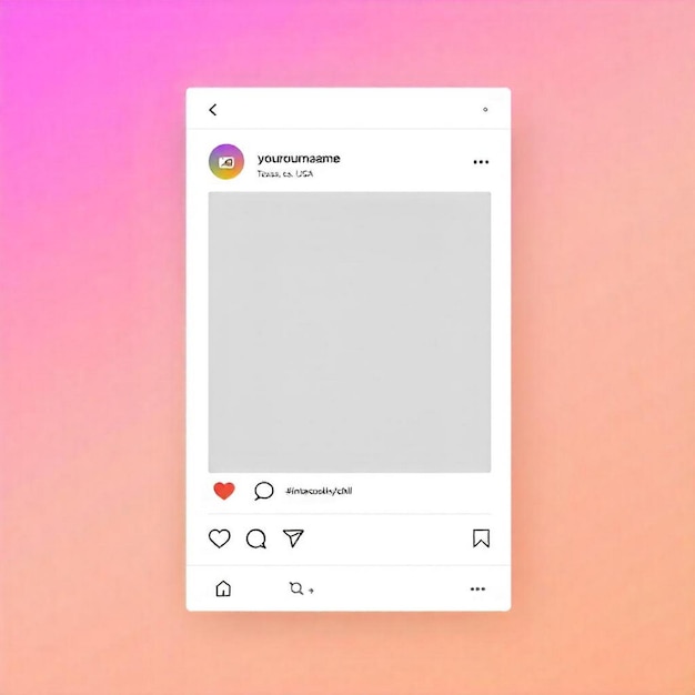 Foto digitales instagram-post-mockup mit gradientem hintergrund und interaktiven elementen