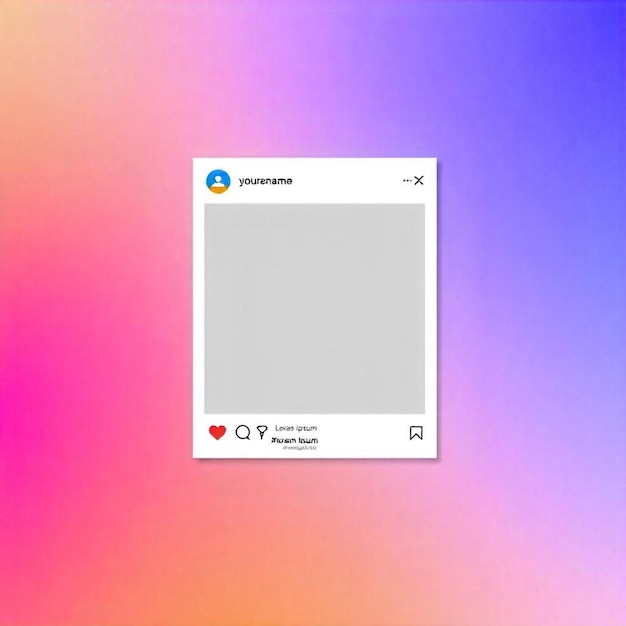 Foto digitales instagram-post-mockup mit gradientem hintergrund und interaktiven elementen