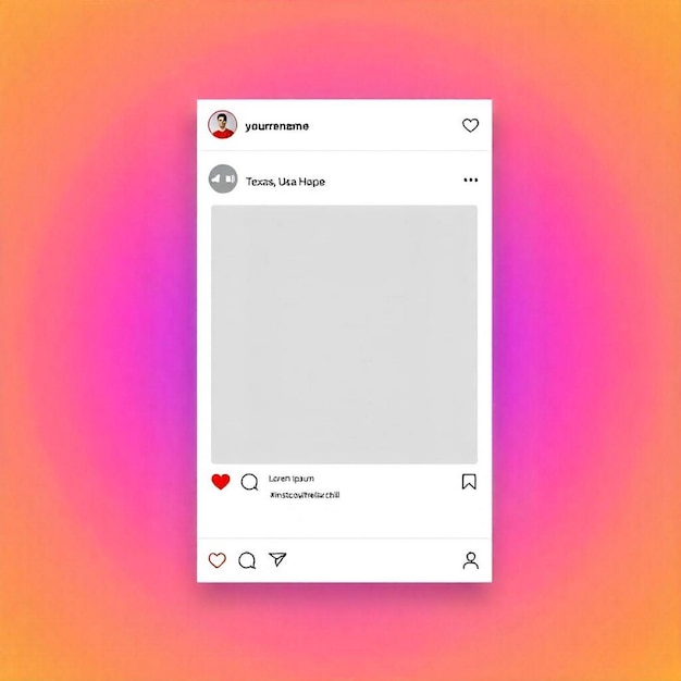 Foto digitales instagram-post-mockup mit gradientem hintergrund und interaktiven elementen