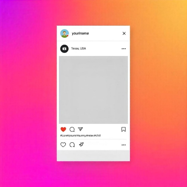 Foto digitales instagram-post-mockup mit gradientem hintergrund und interaktiven elementen