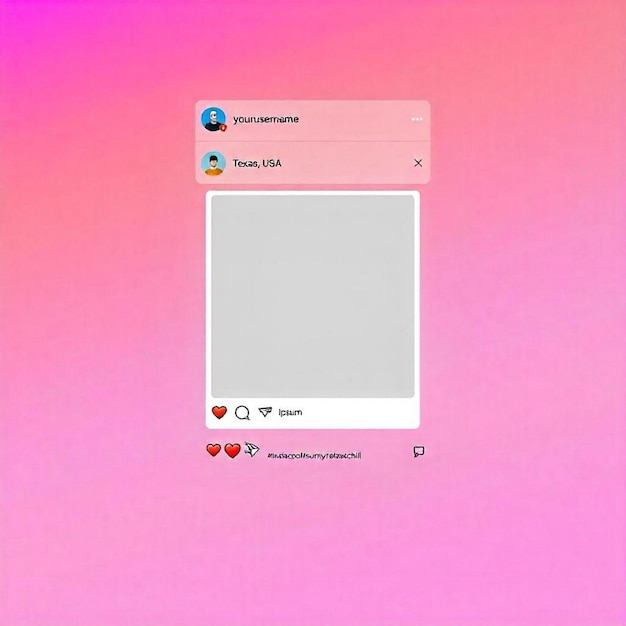 Foto digitales instagram-post-mockup mit gradientem hintergrund und interaktiven elementen